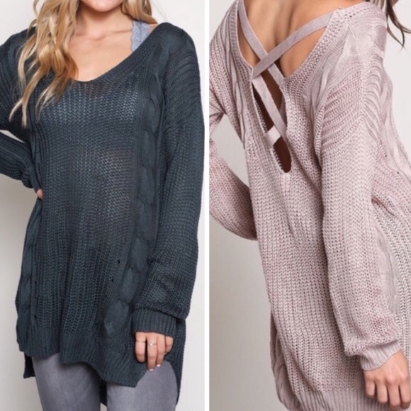 SARCELLE // Teal Criss Cross Back Tunic Sweater - Picture 3 of 3